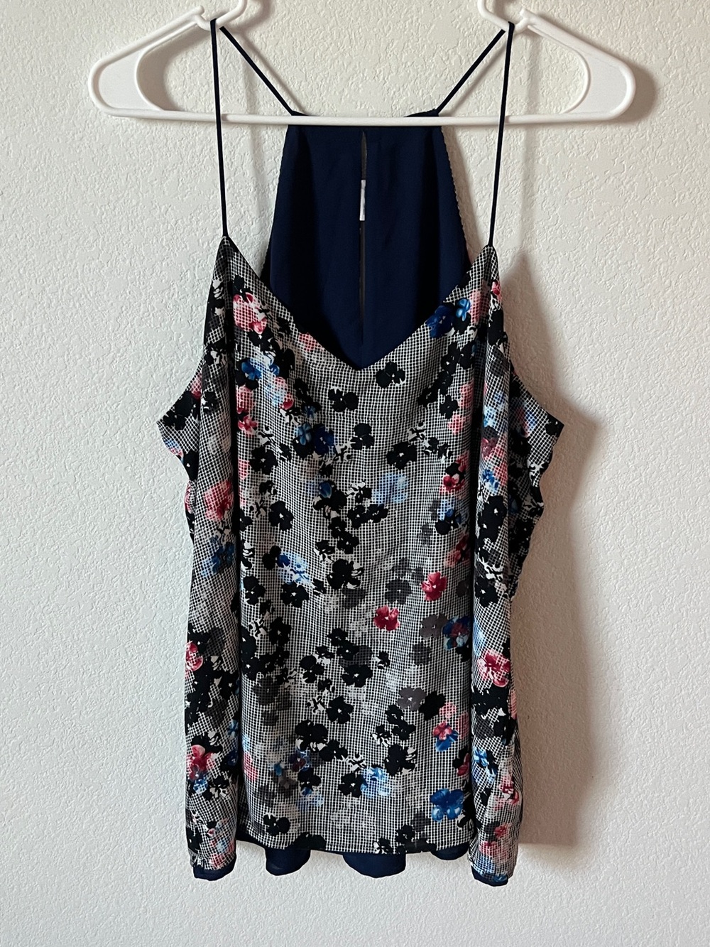 Express Women’s Navy Floral Print Spaghetti Strap Tank Top Sz L